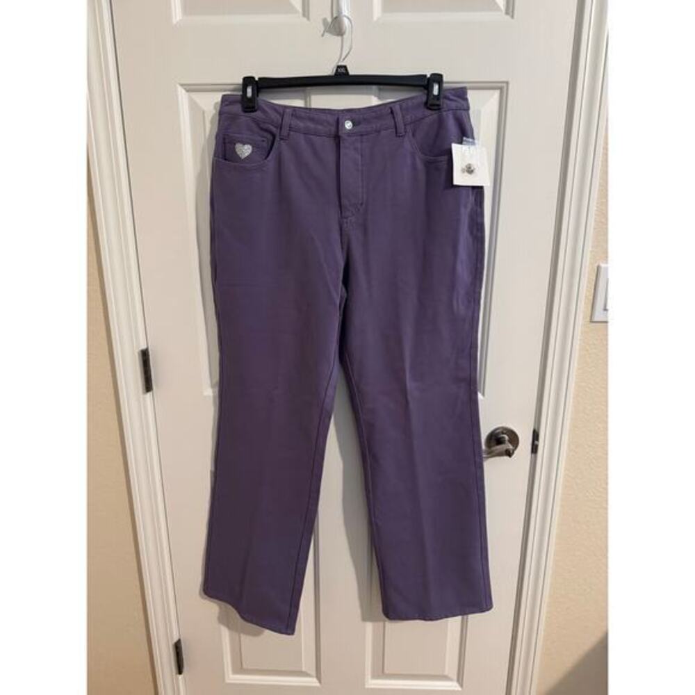 Quacker Factory New DreamJeannes Stretch Jeans Rhinestone Heart 16 Purple